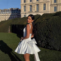 White Backless Bow Sleeveless Mini Dress